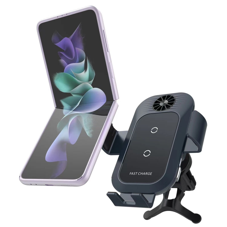 For Samsung Galaxy Z Flip4 / 3 C35 Fan Cooling Dual Coil Car Phone Holder Wireless Charger - Wireless Charger Holders by PMC Jewellery | Online Shopping South Africa | PMC Jewellery