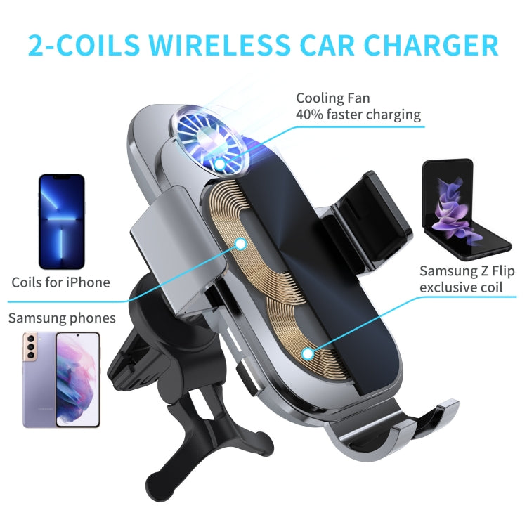 For Samsung Galaxy Z Flip4 / 3 C36 Fan Cooling Dual Coil Car Phone Holder Wireless Charger - Wireless Charger Holders by PMC Jewellery | Online Shopping South Africa | PMC Jewellery