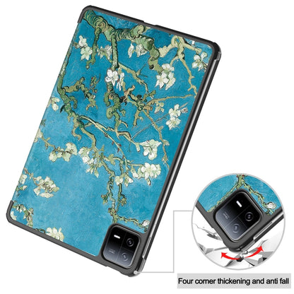 For Xiaomi Pad 6 / 6 Pro Custer Painted 3-Fold Stand Leather Smart Tablet Case(Apricot Blossom) -  by PMC Jewellery | Online Shopping South Africa | PMC Jewellery