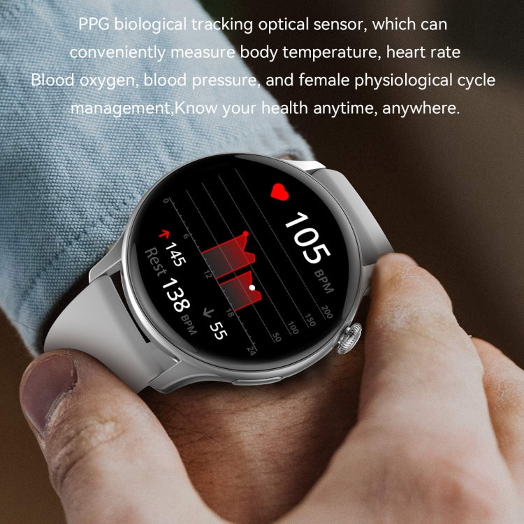 HK85 1.43 inch Smart Silicone Strap Watch Supports Bluetooth Call/Blood Oxygen Monitoring(Silver) - Smart Wear by PMC Jewellery | Online Shopping South Africa | PMC Jewellery