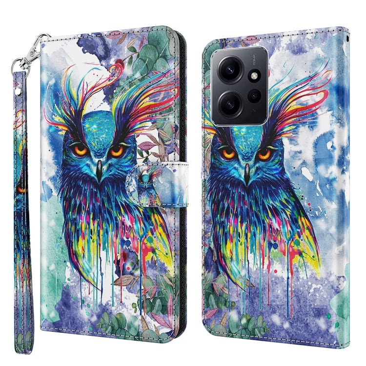 For Xiaomi Redmi Note 12 4G Global 3D Painting Pattern Flip Leather Phone Case(Watercolor Owl) - free shipping - PMC TechLife - Order now!