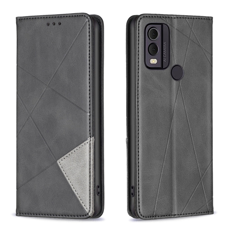 For Nokia C22 Rhombus Texture Magnetic Leather Phone Case(Black) - Nokia Cases by PMC Jewellery | Online Shopping South Africa | PMC Jewellery