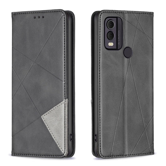 For Nokia C22 Rhombus Texture Magnetic Leather Phone Case(Black) - Nokia Cases by PMC Jewellery | Online Shopping South Africa | PMC Jewellery