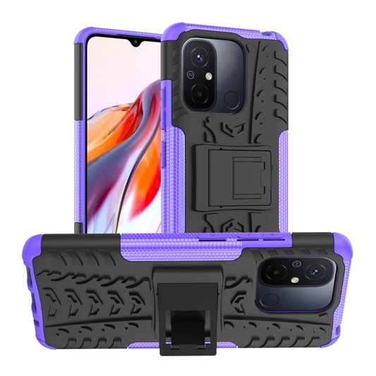 For Xiaomi Redmi 12C Tire Texture TPU + PC Phone Case with Holder(Purple) - Xiaomi Cases by PMC Jewellery | Online Shopping South Africa | PMC Jewellery