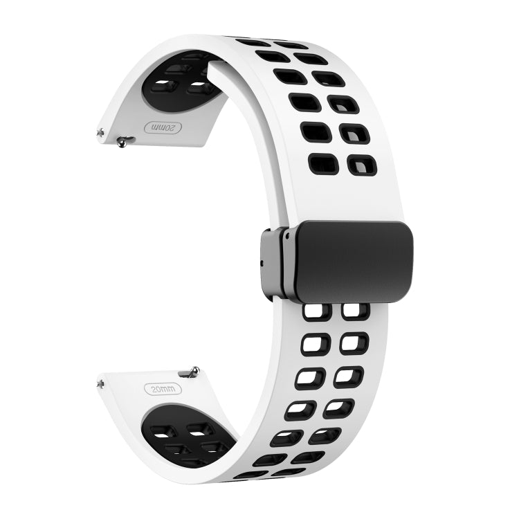 20mm Double-row Hole Folding Black Buckle Two-color Silicone Watch Band(White Black) - Smart Wear by PMC Jewellery | Online Shopping South Africa | PMC Jewellery