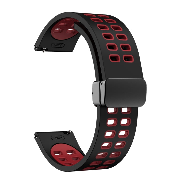 20mm Double-row Hole Folding Black Buckle Two-color Silicone Watch Band(Black Red) - Smart Wear by PMC TechLife | Online Shopping South Africa | PMC TechLife