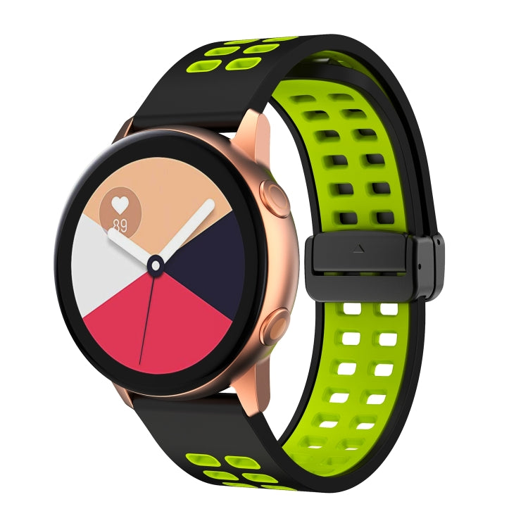 20mm Double-row Hole Folding Black Buckle Two-color Silicone Watch Band(Black Green) - Smart Wear by PMC TechLife | Online Shopping South Africa | PMC TechLife
