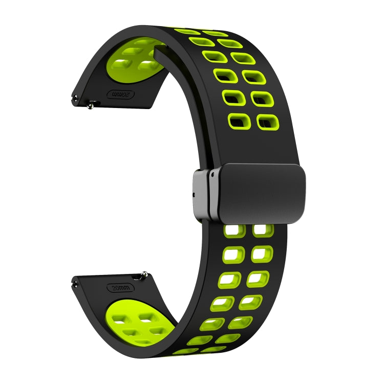 20mm Double-row Hole Folding Black Buckle Two-color Silicone Watch Band(Black Green) - Smart Wear by PMC TechLife | Online Shopping South Africa | PMC TechLife
