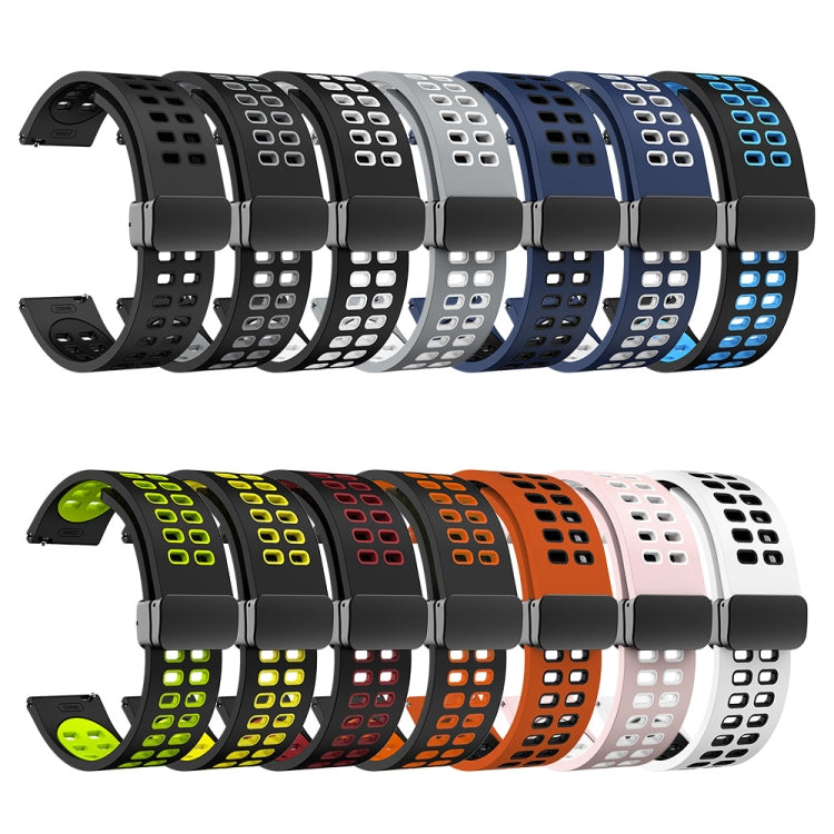 20mm Double-row Hole Folding Black Buckle Two-color Silicone Watch Band(Black Yellow) - Smart Wear by PMC TechLife | Online Shopping South Africa | PMC TechLife