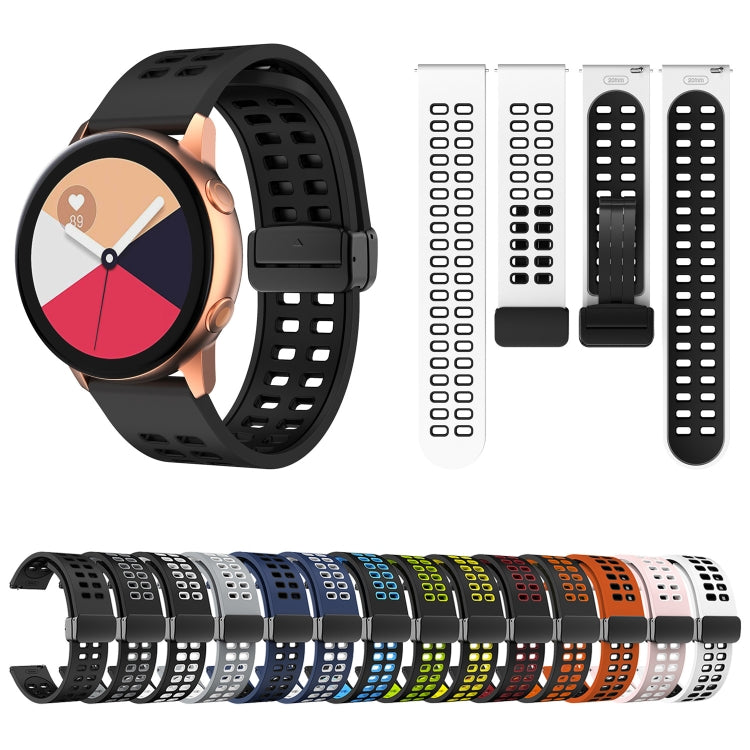 20mm Double-row Hole Folding Black Buckle Two-color Silicone Watch Band(Black) - Smart Wear by PMC TechLife | Online Shopping South Africa | PMC TechLife