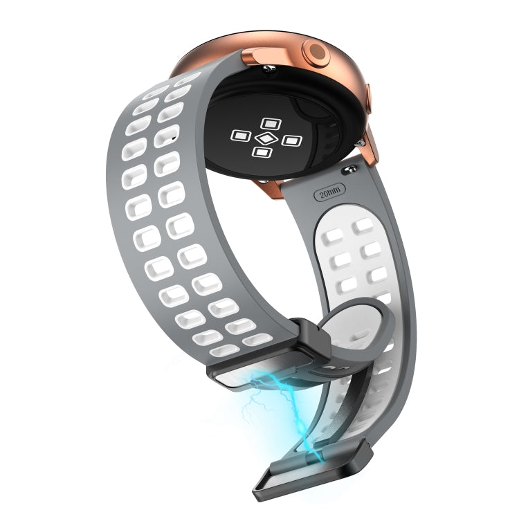 22mm Double-row Hole Folding Black Buckle Two-color Silicone Watch Band(Grey White) - Smart Wear by PMC TechLife | Online Shopping South Africa | PMC TechLife