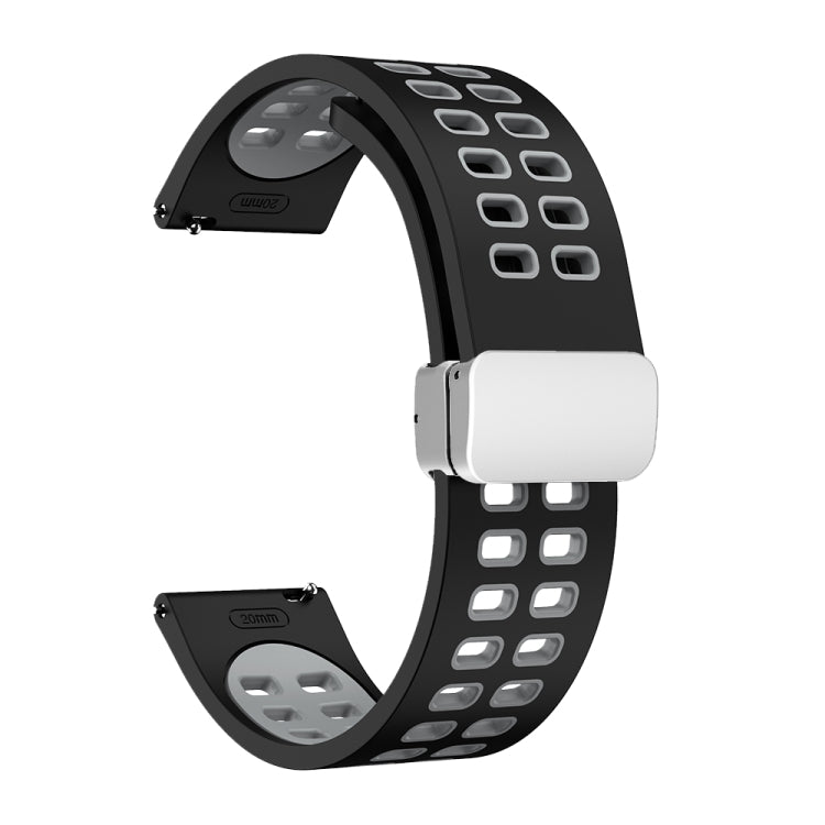 20mm Double-row Hole Folding Silver Buckle Two-color Silicone Watch Band(Black Grey) - Smart Wear by PMC TechLife | Online Shopping South Africa | PMC TechLife
