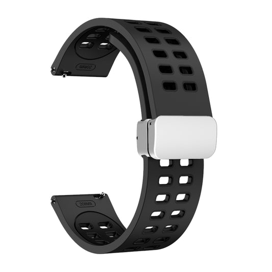 20mm Double-row Hole Folding Silver Buckle Two-color Silicone Watch Band(Black) - Smart Wear by PMC Jewellery | Online Shopping South Africa | PMC Jewellery