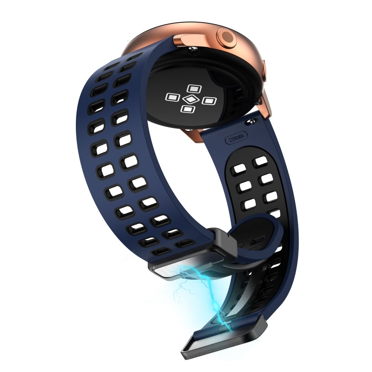 20mm Double-row Hole Folding Silver Buckle Two-color Silicone Watch Band(Black Yellow) - Smart Wear by PMC TechLife | Online Shopping South Africa | PMC TechLife