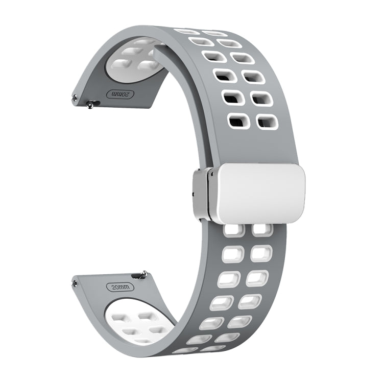22mm Double-row Hole Folding Silver Buckle Two-color Silicone Watch Band(Grey White) - Smart Wear by PMC TechLife | Online Shopping South Africa | PMC TechLife