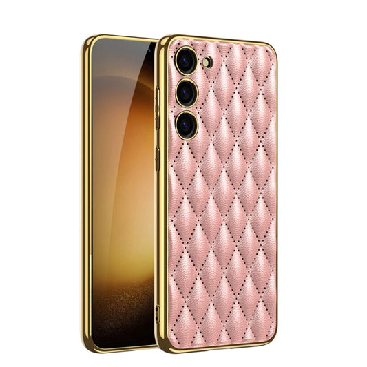 For Samsung Galaxy S23+ 5G GKK Rhombus Pattern Electroplating Plain PU Phone Case(Pink) - Galaxy S23+ 5G Cases by GKK | Online Shopping South Africa | PMC Jewellery