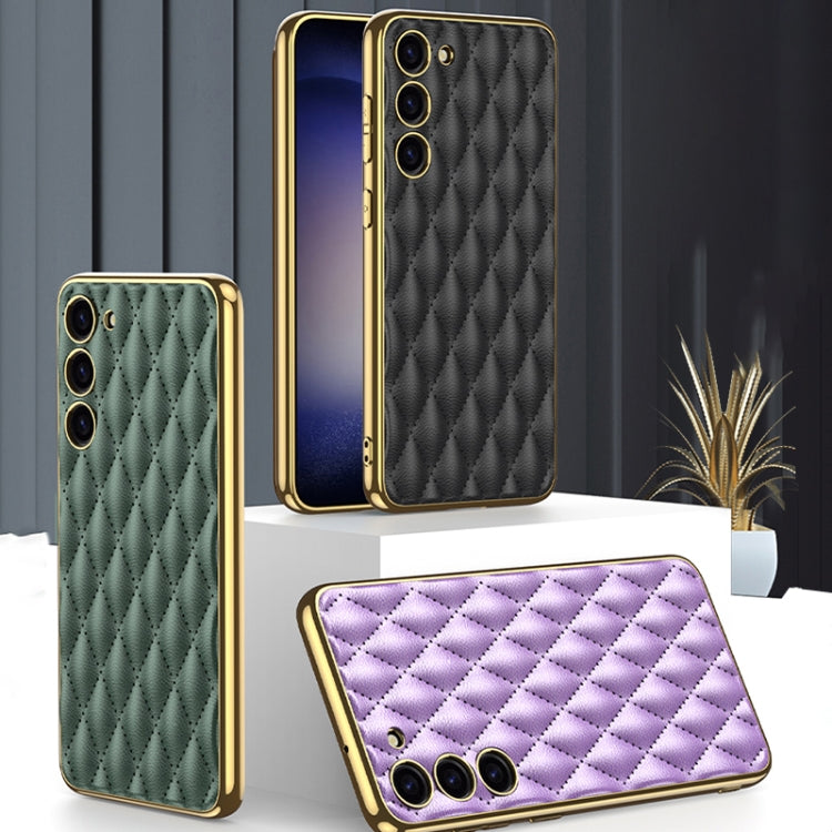 For Samsung Galaxy S23+ 5G GKK Rhombus Pattern Electroplating Plain PU Phone Case(Purple) - Galaxy S23+ 5G Cases by GKK | Online Shopping South Africa | PMC Jewellery