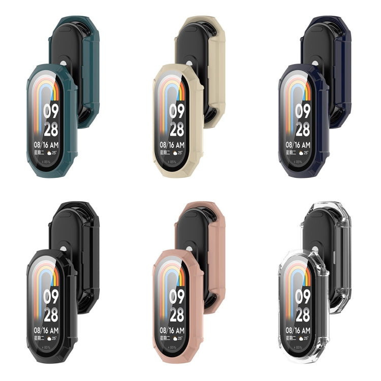 For Xiaomi Mi Band 8 PC + Tempered Glass Integrated Protective Watch Case(Transparent White) - Smart Wear by PMC Jewellery | Online Shopping South Africa | PMC Jewellery