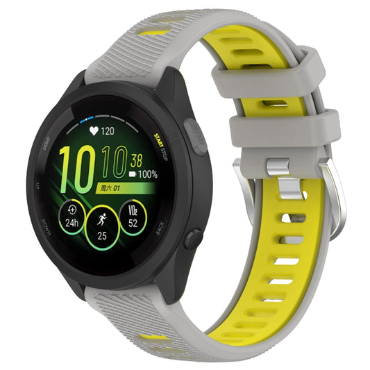 For Garmin Forerunner 265S 18mm Sports Two-Color Steel Buckle Silicone Watch Band(Grey+Yellow) - Smart Wear by PMC Jewellery | Online Shopping South Africa | PMC Jewellery