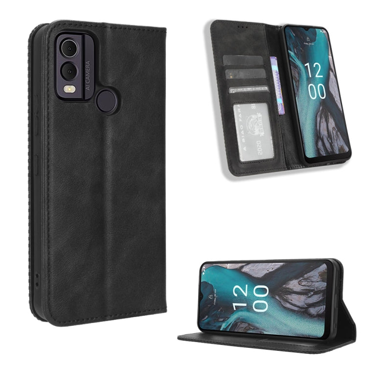 For Nokia C22 Magnetic Buckle Retro Texture Leather Phone Case(Black) - Nokia Cases by PMC Jewellery | Online Shopping South Africa | PMC Jewellery