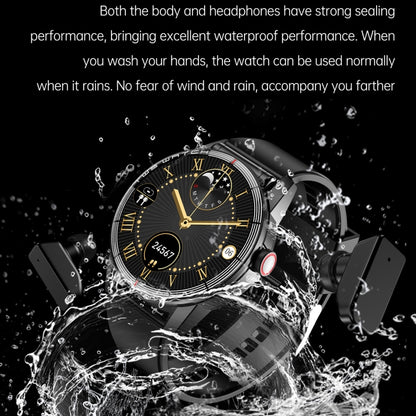 R6 1.32 inch Round Screen 2 in 1 Bluetooth Earphone Smart Watch, Support Bluetooth Call / Health Monitoring(Black Silicone Strap) - Smart Watches by PMC Jewellery | Online Shopping South Africa | PMC Jewellery