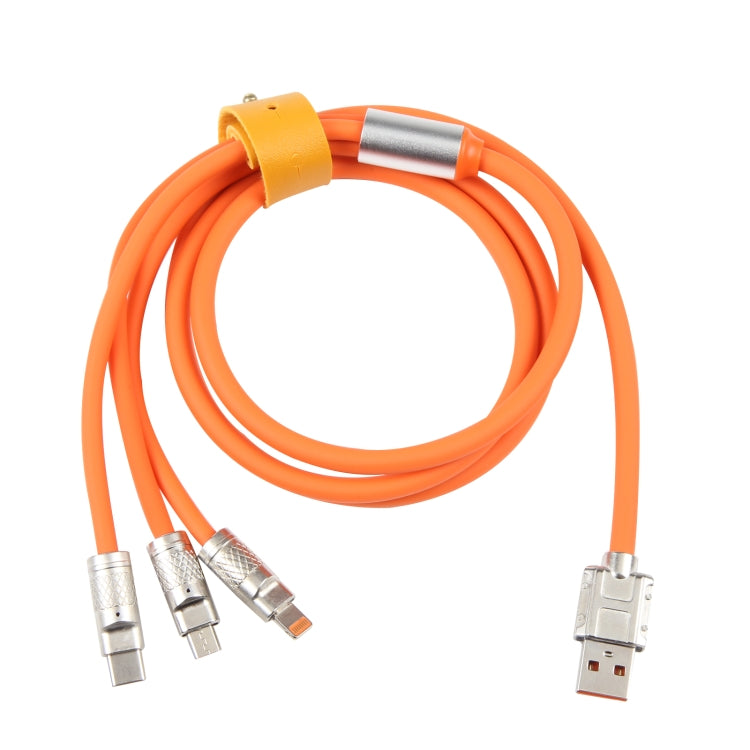 Mech Series 6A 120W 3 in 1 Metal Plug Silicone Fast Charging Data Cable, Length: 1.2m(Orange) - free shipping - PMC TechLife - Order now!