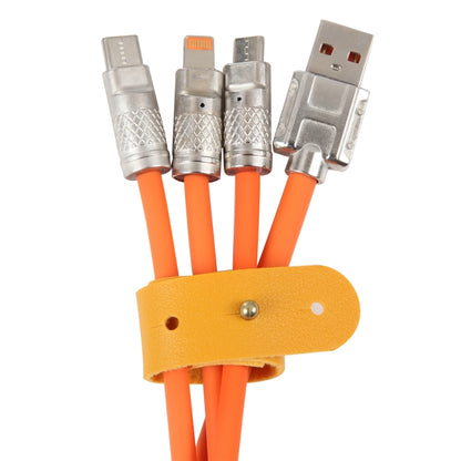 Mech Series 6A 120W 3 in 1 Metal Plug Silicone Fast Charging Data Cable, Length: 1.2m(Orange) - Multifunctional Cable by PMC Jewellery | Online Shopping South Africa | PMC Jewellery