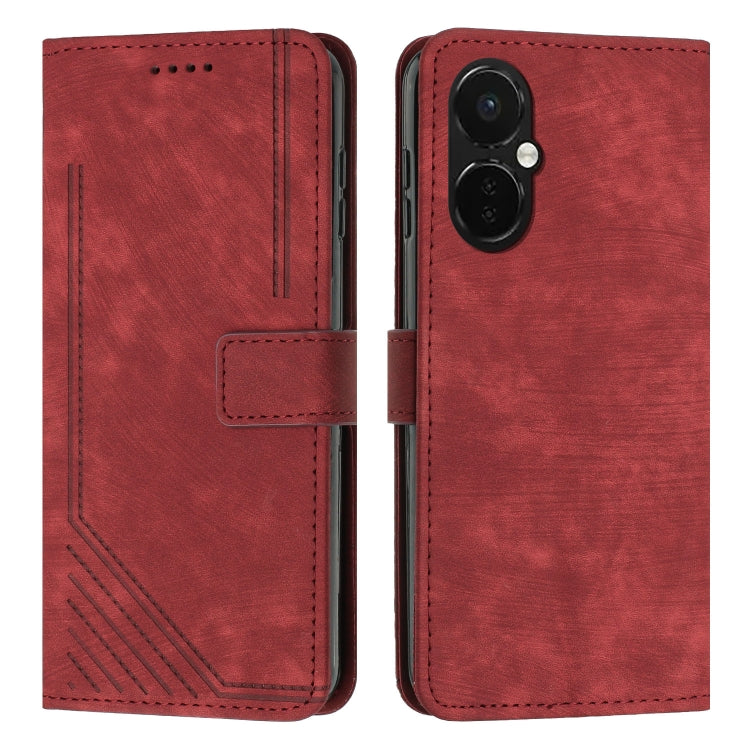 For OnePlus Nord CE 3/Nord CE 3 Lite/Nord N30 Skin Feel Stripe Pattern Leather Phone Case with Lanyard(Red) - OnePlus Cases by PMC Jewellery | Online Shopping South Africa | PMC Jewellery