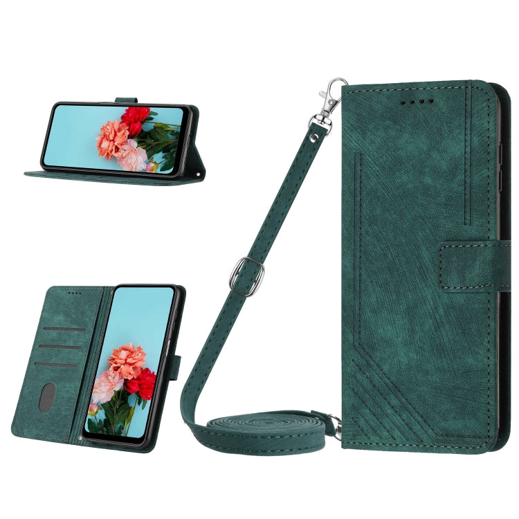 For Tecno Spark 10 Pro Skin Feel Stripe Pattern Leather Phone Case with Lanyard(Green) - Tecno Cases by PMC Jewellery | Online Shopping South Africa | PMC Jewellery