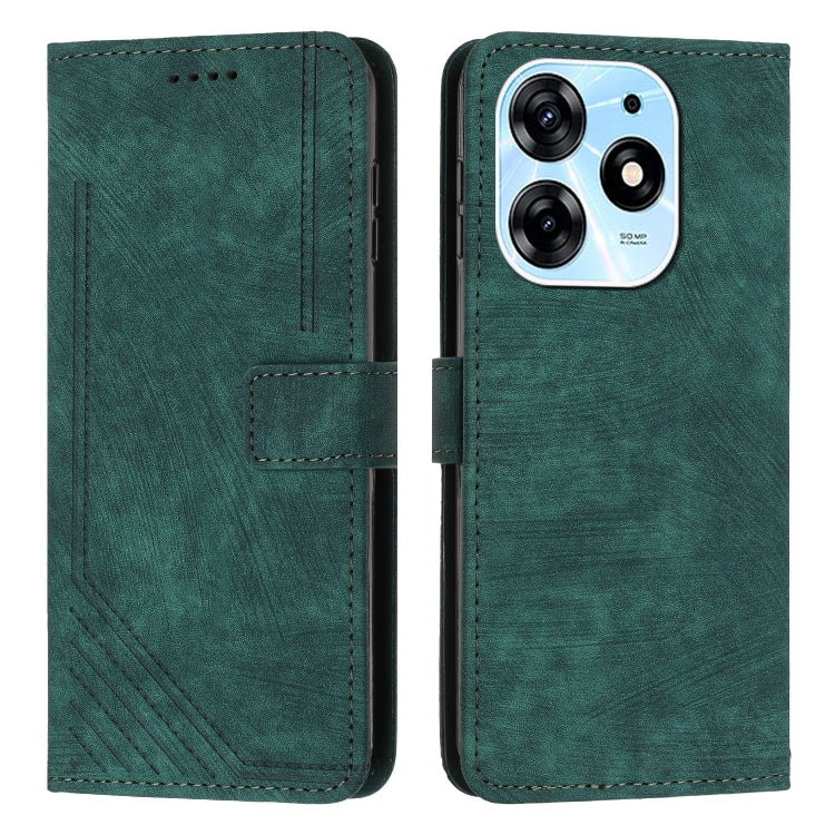 For Tecno Spark 10 Pro Skin Feel Stripe Pattern Leather Phone Case with Lanyard(Green) - Tecno Cases by PMC Jewellery | Online Shopping South Africa | PMC Jewellery