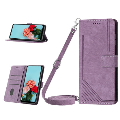 For Tecno Spark 10 Pro Skin Feel Stripe Pattern Leather Phone Case with Lanyard(Purple) - Tecno Cases by PMC Jewellery | Online Shopping South Africa | PMC Jewellery