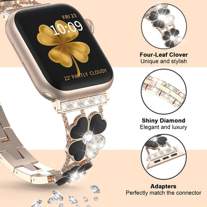 For Apple Watch 8 41mm Petal Metal Diamond Watch Band(Rose Gold+Black) -  by PMC Jewellery | Online Shopping South Africa | PMC Jewellery