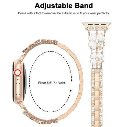 For Apple Watch 8 41mm Petal Metal Diamond Watch Band(Rose Gold+White) -  by PMC Jewellery | Online Shopping South Africa | PMC Jewellery