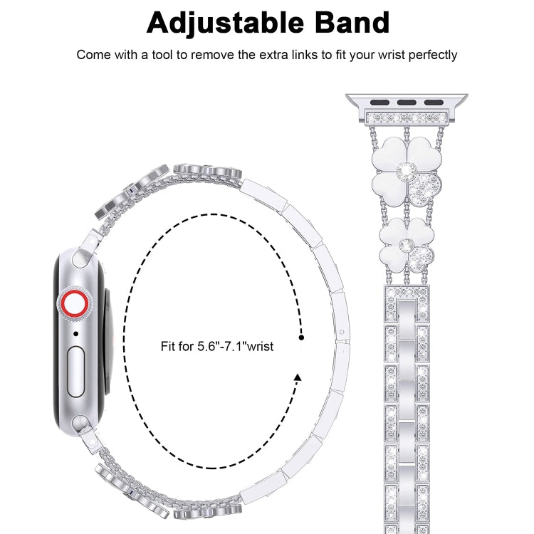 For Apple Watch 7 41mm Petal Metal Diamond Watch Band(Silver+White) - Watch Bands by PMC TechLife | Online Shopping South Africa | PMC TechLife