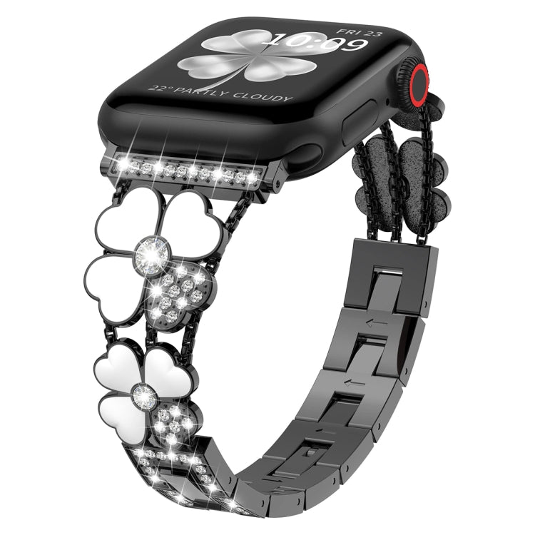 For Apple Watch SE 44mm Petal Metal Diamond Watch Band(Black+White) -  by PMC Jewellery | Online Shopping South Africa | PMC Jewellery