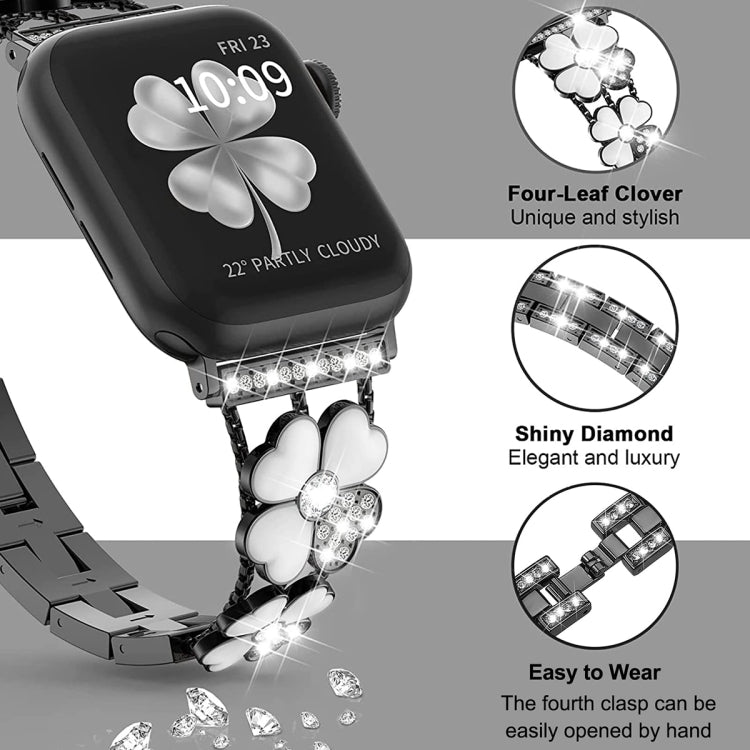 For Apple Watch 6 44mm Petal Metal Diamond Watch Band(Black+White) -  by PMC Jewellery | Online Shopping South Africa | PMC Jewellery