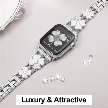 For Apple Watch 6 44mm Petal Metal Diamond Watch Band(Sliver+White) -  by PMC Jewellery | Online Shopping South Africa | PMC Jewellery