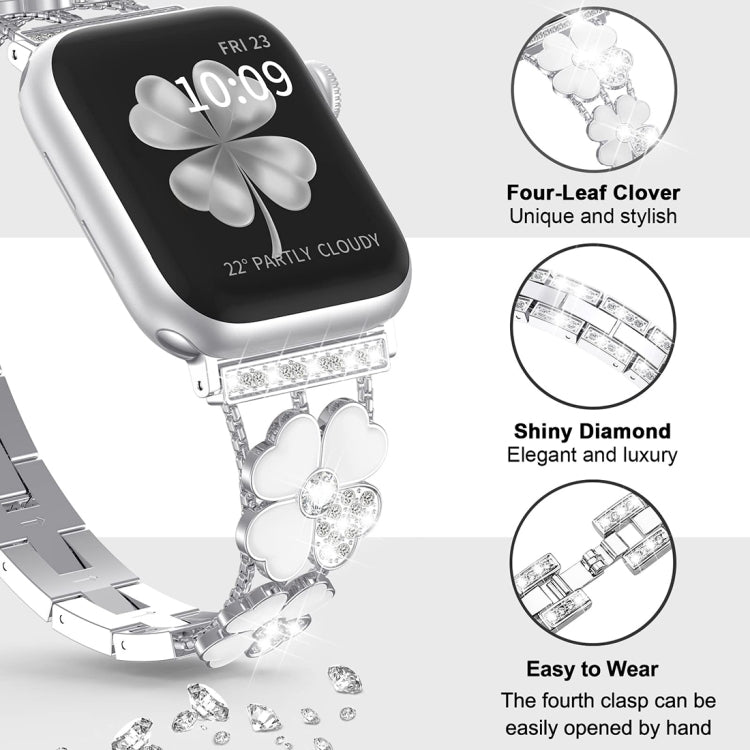 For Apple Watch 5 44mm Petal Metal Diamond Watch Band(Sliver+White) -  by PMC Jewellery | Online Shopping South Africa | PMC Jewellery