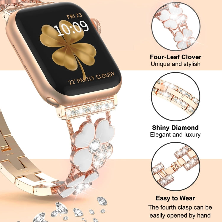 For Apple Watch 4 40mm Petal Metal Diamond Watch Band(Rose Gold+White) -  by PMC Jewellery | Online Shopping South Africa | PMC Jewellery