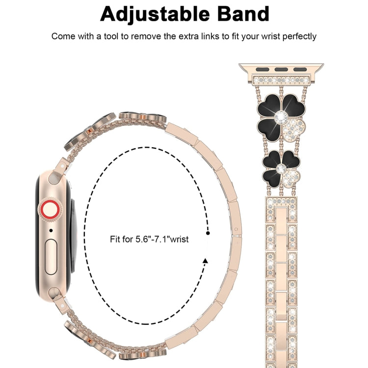 For Apple Watch 2 42 mm Petal Metal Diamond Watch Band(Rose Gold+Black) -  by PMC Jewellery | Online Shopping South Africa | PMC Jewellery