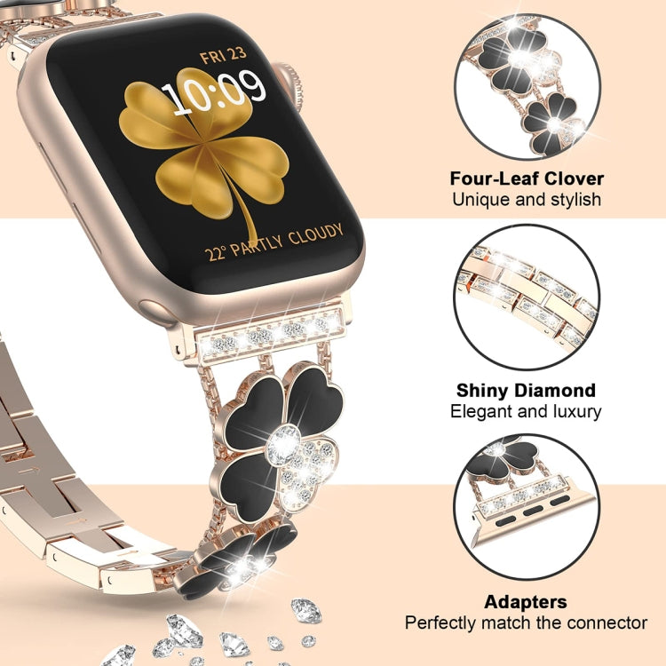 For Apple Watch 2 42 mm Petal Metal Diamond Watch Band(Rose Gold+Black) -  by PMC Jewellery | Online Shopping South Africa | PMC Jewellery