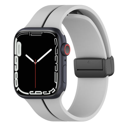 Two Color Folding Buckle Silicone Watch Band For Apple Watch 8 45mm(Light Grey+Black) -  by PMC Jewellery | Online Shopping South Africa | PMC Jewellery