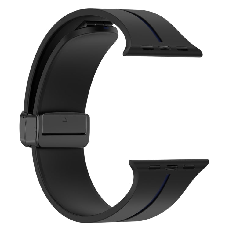 Two Color Folding Buckle Silicone Watch Band For Apple Watch 7 41mm(Black+Blue) - Watch Bands by PMC TechLife | Online Shopping South Africa | PMC TechLife