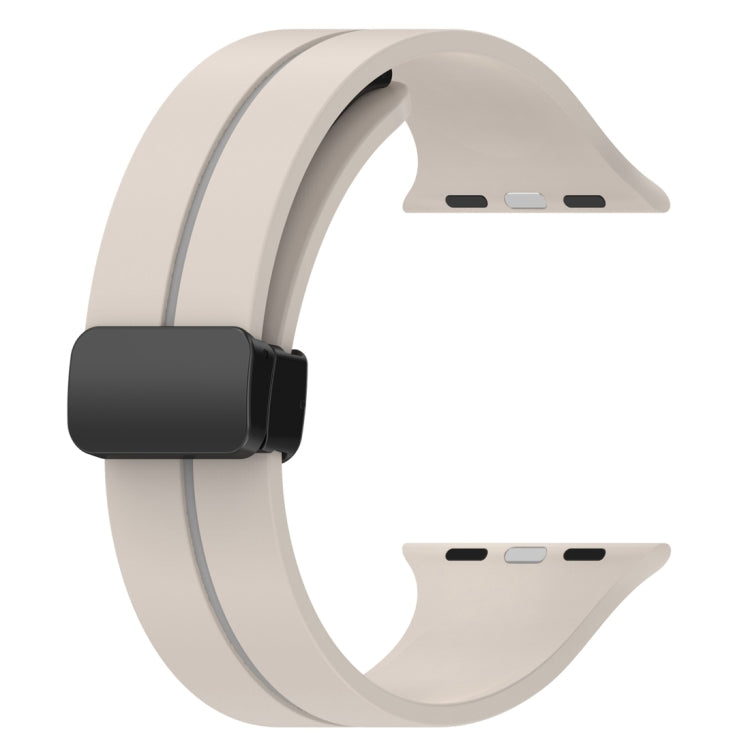 Two Color Folding Buckle Silicone Watch Band For Apple Watch 7 41mm(Starlight+Grey) -  by PMC TechLife | Online Shopping South Africa | PMC TechLife