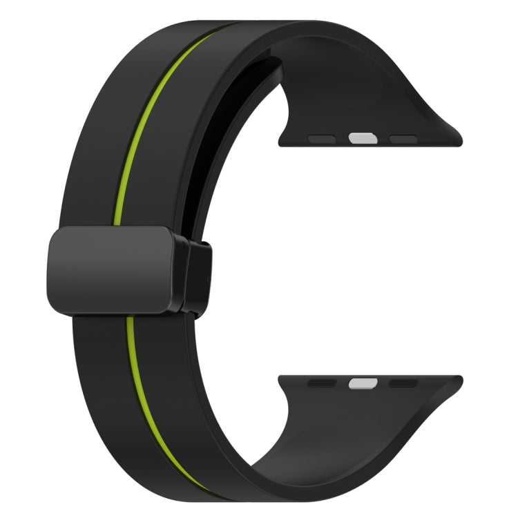 Two Color Folding Buckle Silicone Watch Band For Apple Watch 7 45mm(Black+Lime) -  by PMC TechLife | Online Shopping South Africa | PMC TechLife