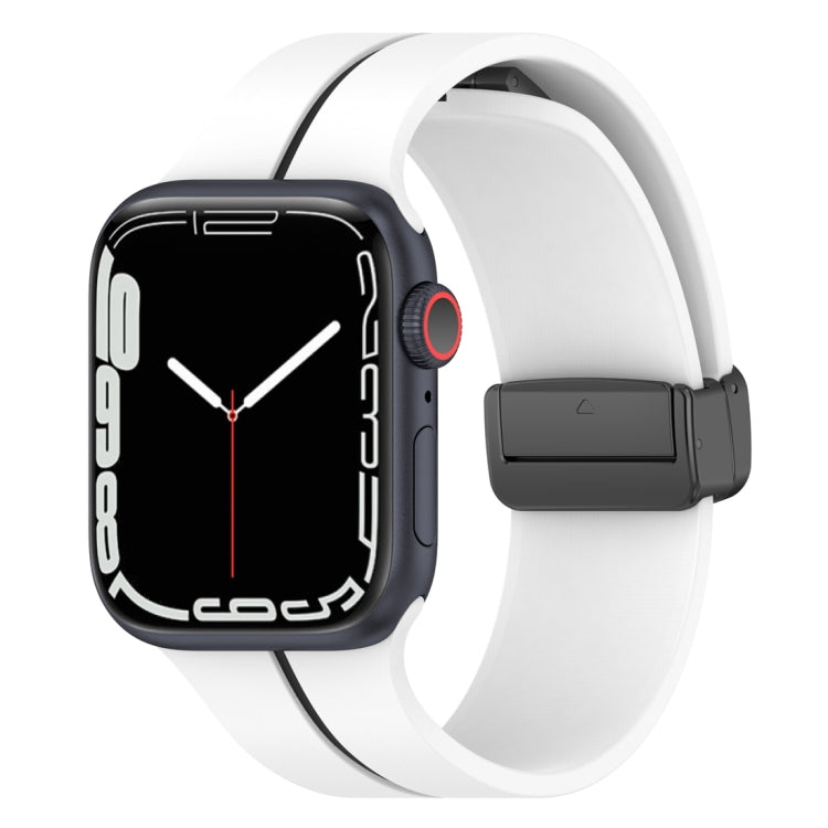 Two Color Folding Buckle Silicone Watch Band For Apple Watch SE 2022 44mm(White+Black) - Watch Bands by PMC Jewellery | Online Shopping South Africa | PMC Jewellery