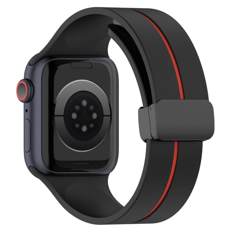 Two Color Folding Buckle Silicone Watch Band For Apple Watch SE 44mm(Black+Red) -  by PMC TechLife | Online Shopping South Africa | PMC TechLife