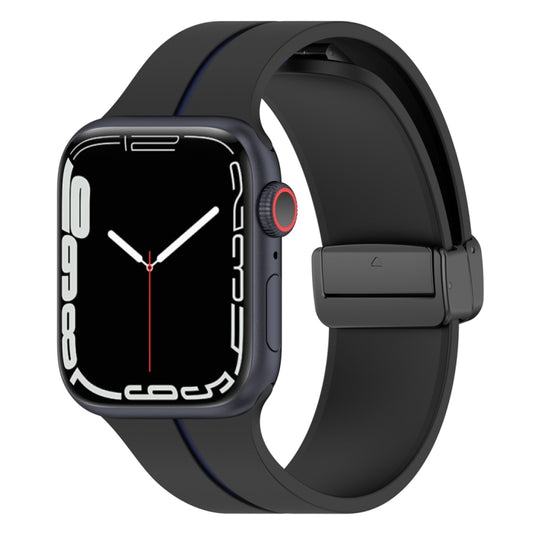 Two Color Folding Buckle Silicone Watch Band For Apple Watch SE 44mm(Black+Blue) -  by PMC Jewellery | Online Shopping South Africa | PMC Jewellery