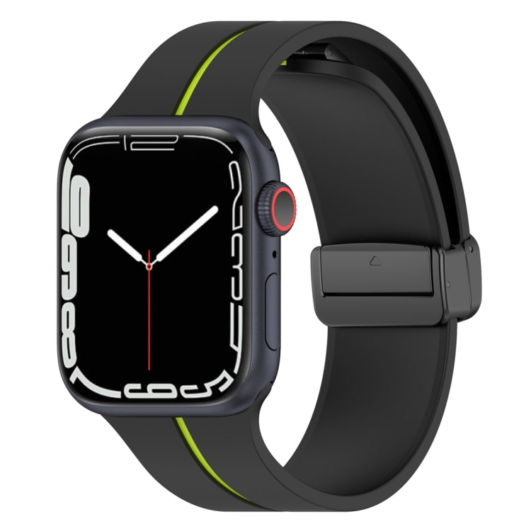 Two Color Folding Buckle Silicone Watch Band For Apple Watch 6 40mm(Black+Lime) - Watch Bands by PMC Jewellery | Online Shopping South Africa | PMC Jewellery