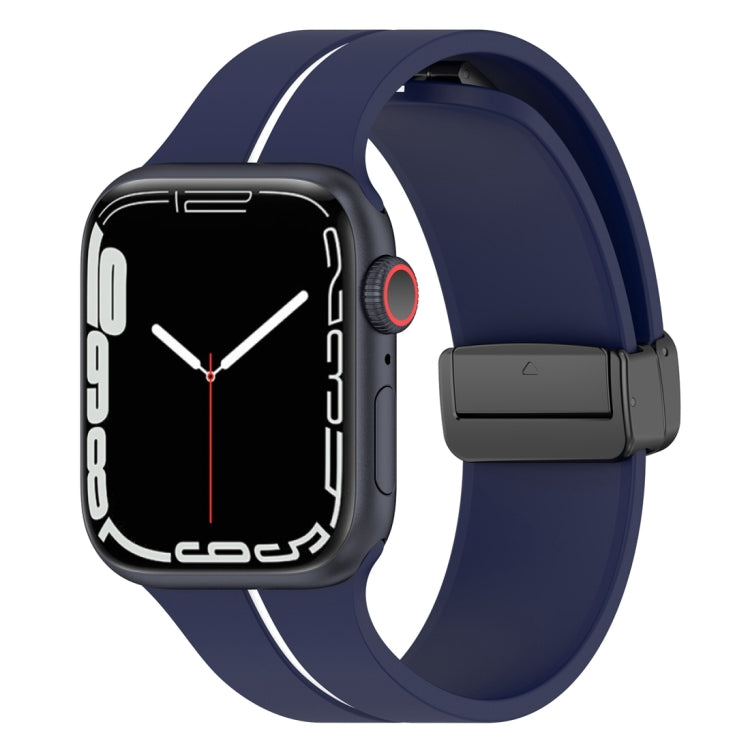 Two Color Folding Buckle Silicone Watch Band For Apple Watch 4 44mm(Midnight Blue+White) -  by PMC Jewellery | Online Shopping South Africa | PMC Jewellery